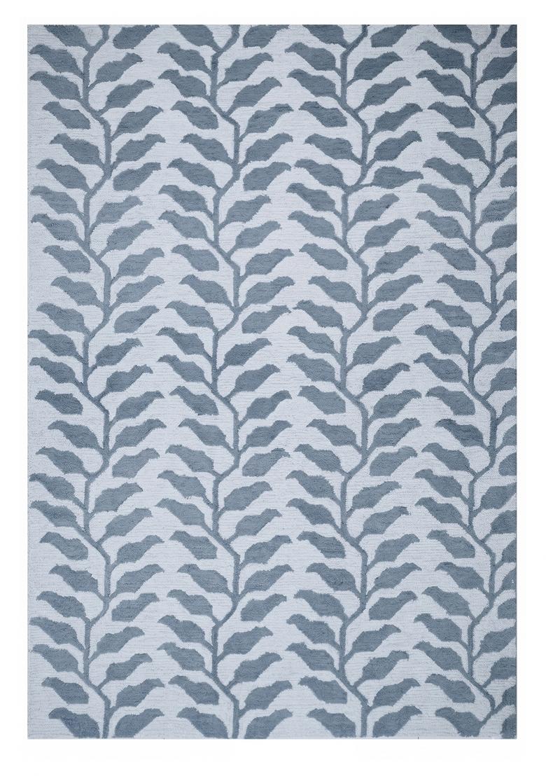Saffron Rugs Hand Tufted Steel Blue Grey Leaf Contemporary Rectangular Wool Area Rug - Indya