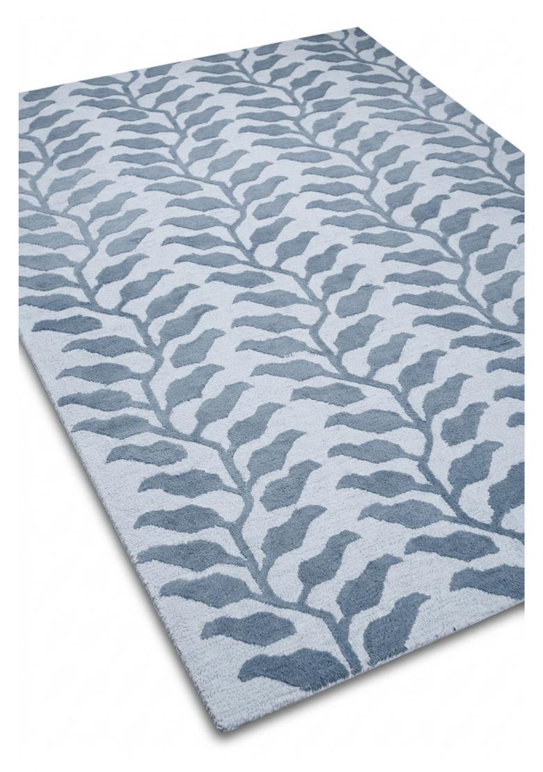 Saffron Rugs Hand Tufted Steel Blue Grey Leaf Contemporary Rectangular Wool Area Rug - Indya