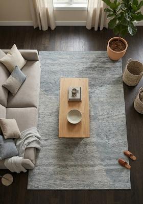 Saffron Rugs Hand Tufted Blue Grey Striped Contemporary Rectangular Wool Area Rug
