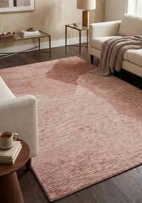 Saffron Rugs Hand Tufted Dusty Rose Pink Striped Contemporary Rectangular Wool Area Rug