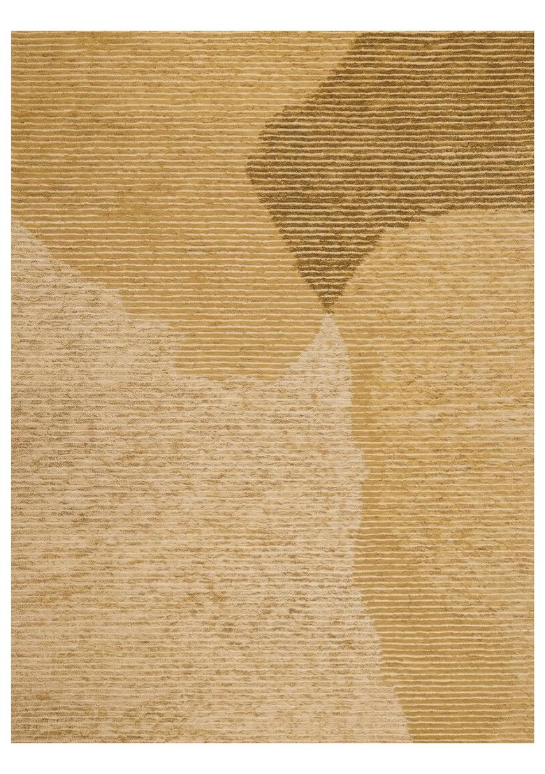 Saffron Rugs Hand Tufted Golden Tan Striped Contemporary Rectangular Wool Area Rug - Indya