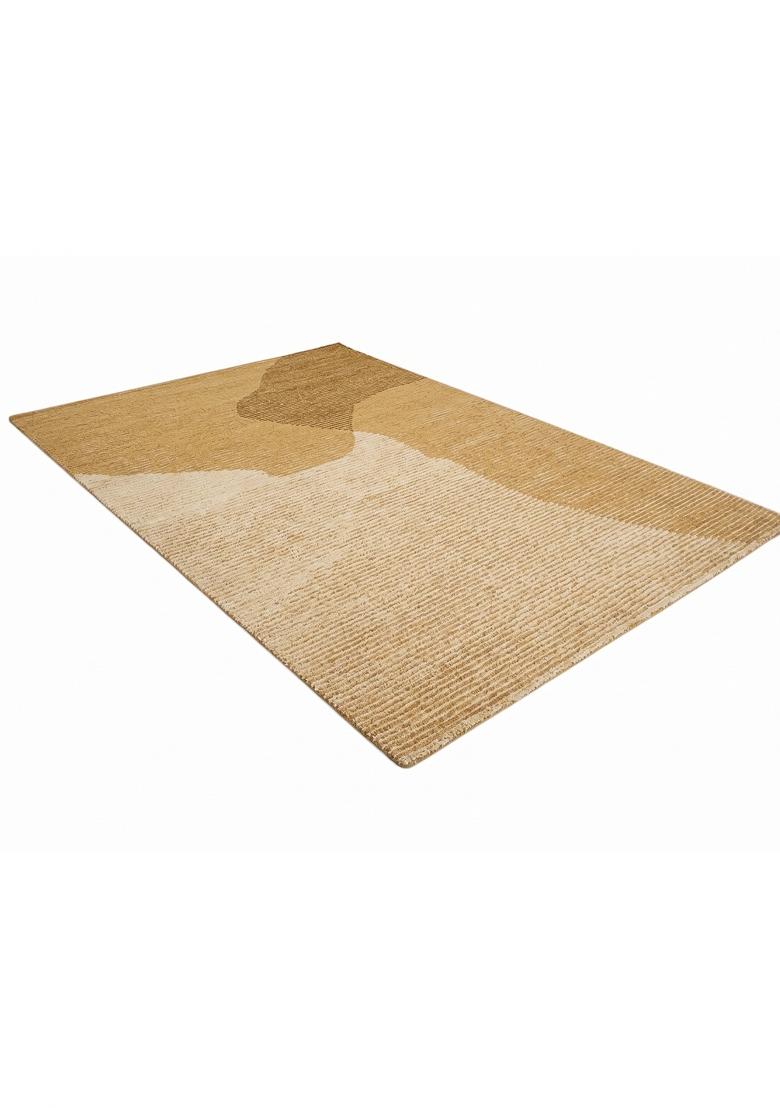 Saffron Rugs Hand Tufted Golden Tan Striped Contemporary Rectangular Wool Area Rug - Indya