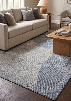 Saffron Rugs Hand Tufted Steel Blue Grey Striped Contemporary Rectangular Wool Area Rug