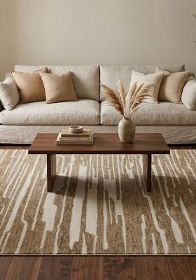 Saffron Rugs Hand Tufted Tan Brown Striped Contemporary Rectangular Wool Area Rug