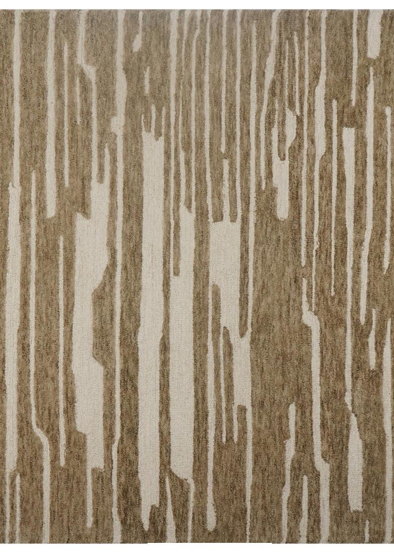 Saffron Rugs Hand Tufted Tan Brown Striped Contemporary Rectangular Wool Area Rug - Indya