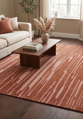 Saffron Rugs Hand Tufted Terracotta Brown Striped Contemporary Rectangular Wool Area Rug