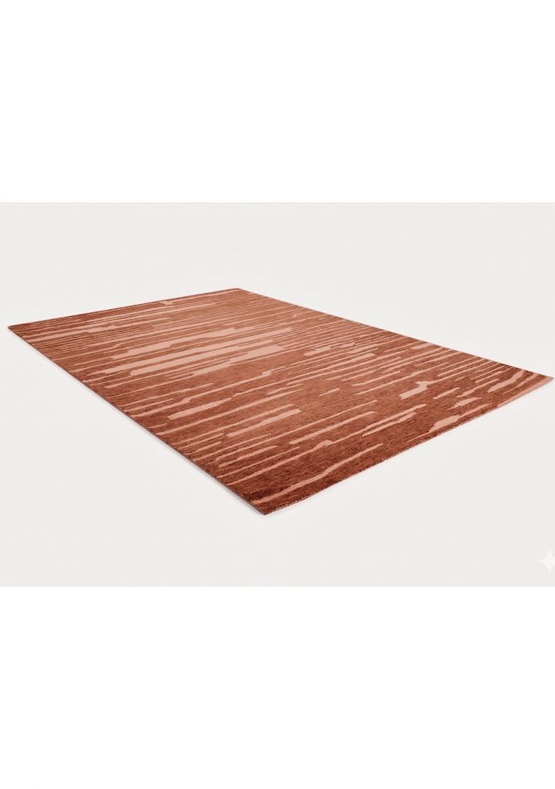Saffron Rugs Hand Tufted Terracotta Brown Striped Contemporary Rectangular Wool Area Rug - Indya