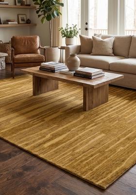 Saffron Rugs Hand Tufted Golden Brown Striped Contemporary Rectangular Wool Area Rug