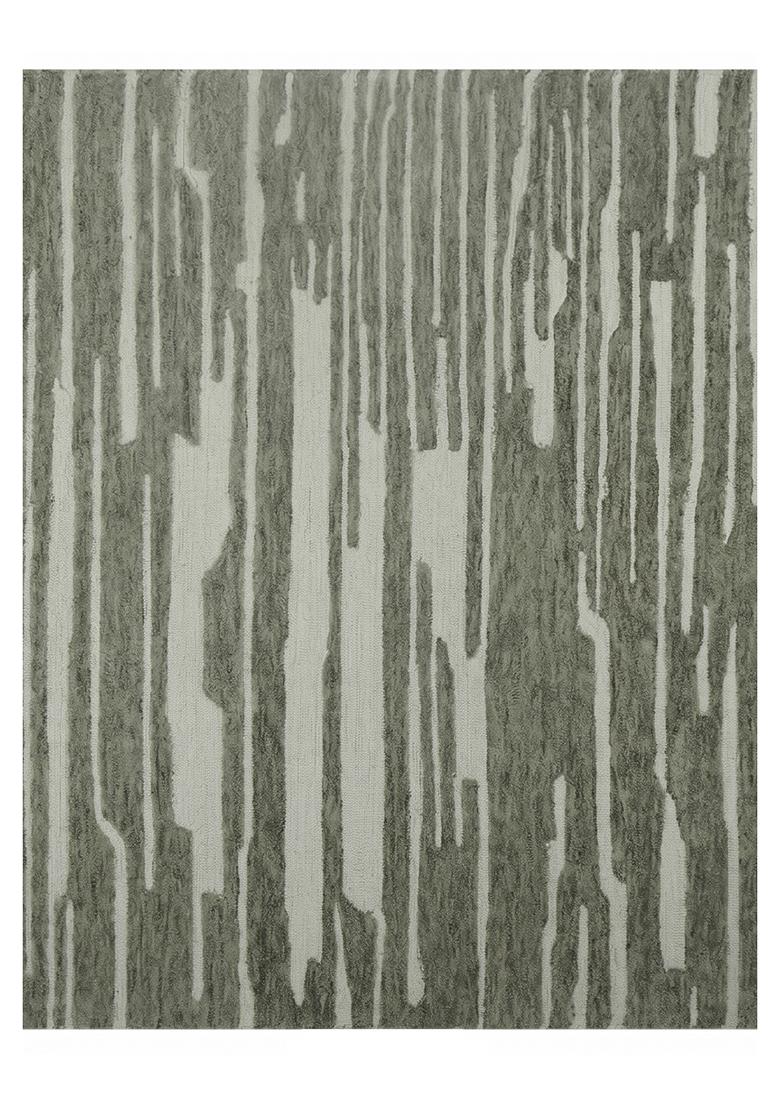 Saffron Rugs Hand Tufted Sage Green Striped Contemporary Rectangular Wool Area Rug - Indya