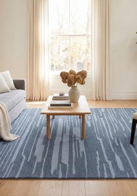 Saffron Rugs Hand Tufted Steel Blue Striped Contemporary Rectangular Wool Area Rug