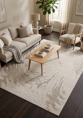Saffron Rugs Hand Tufted Ivory Cream Swirls Contemporary Rectangular Wool Area Rug