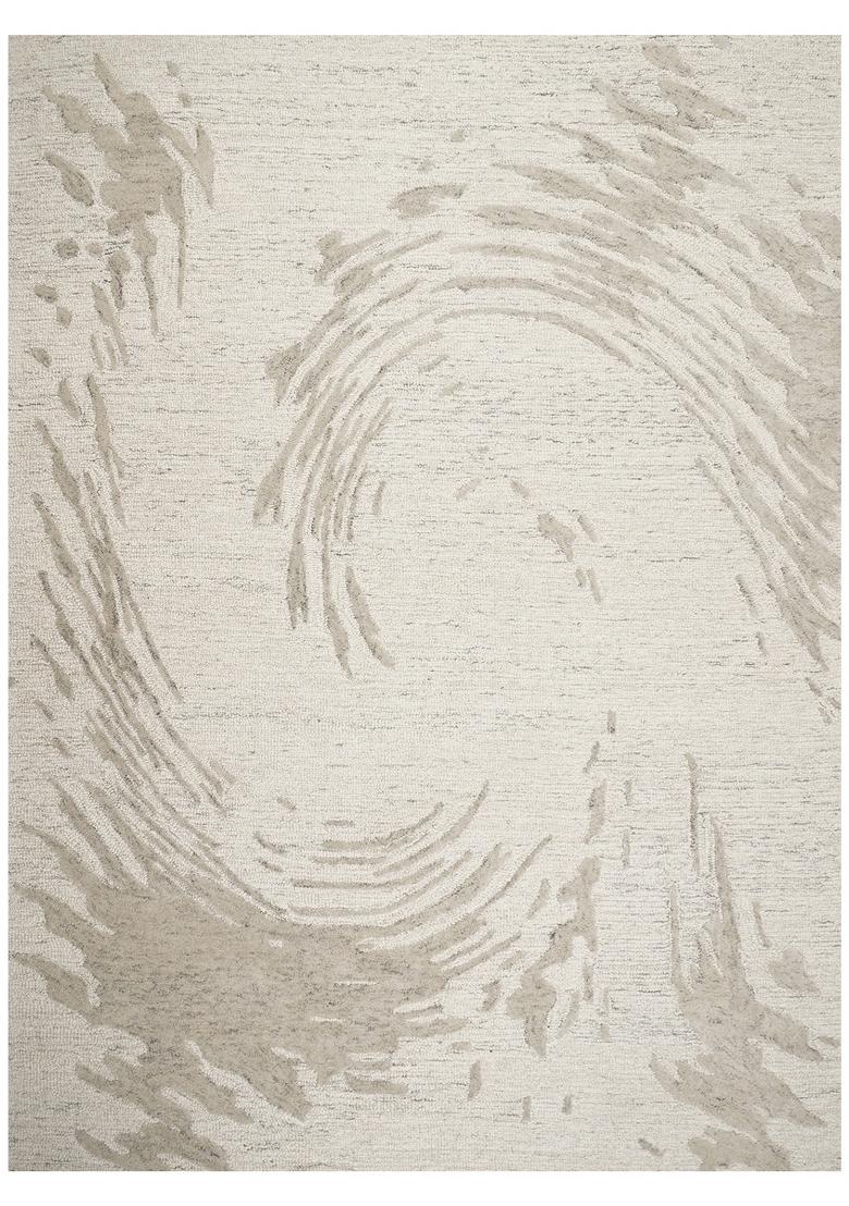 Saffron Rugs Hand Tufted Ivory Cream Swirls Contemporary Rectangular Wool Area Rug - Indya
