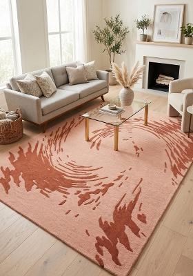 Saffron Rugs Hand Tufted Blush Pink Swirls Contemporary Rectangular Wool Area Rug