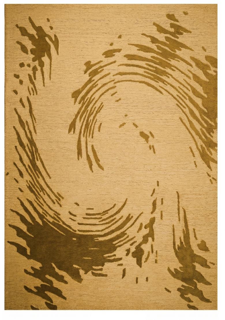 Saffron Rugs Hand Tufted Golden Tan Swirls Contemporary Rectangular Wool Area Rug - Indya