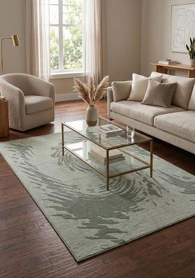 Saffron Rugs Hand Tufted Sage Green Swirls Contemporary Rectangular Wool Area Rug