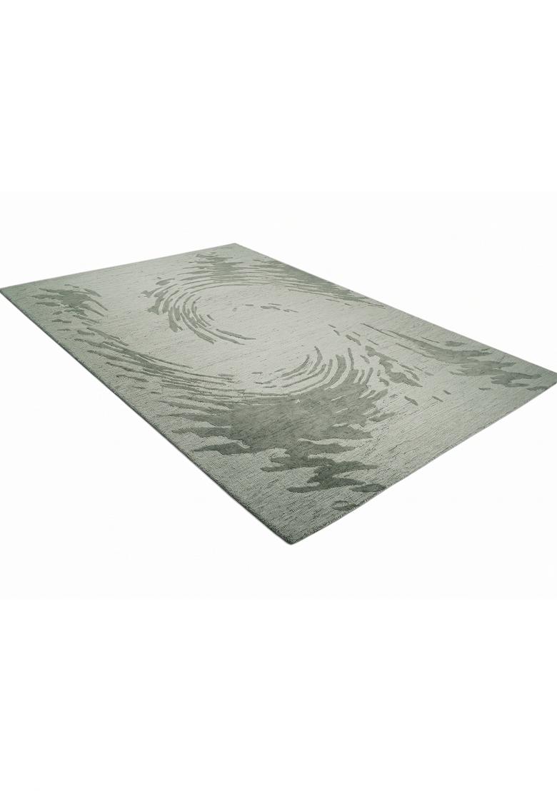 Saffron Rugs Hand Tufted Sage Green Swirls Contemporary Rectangular Wool Area Rug - Indya
