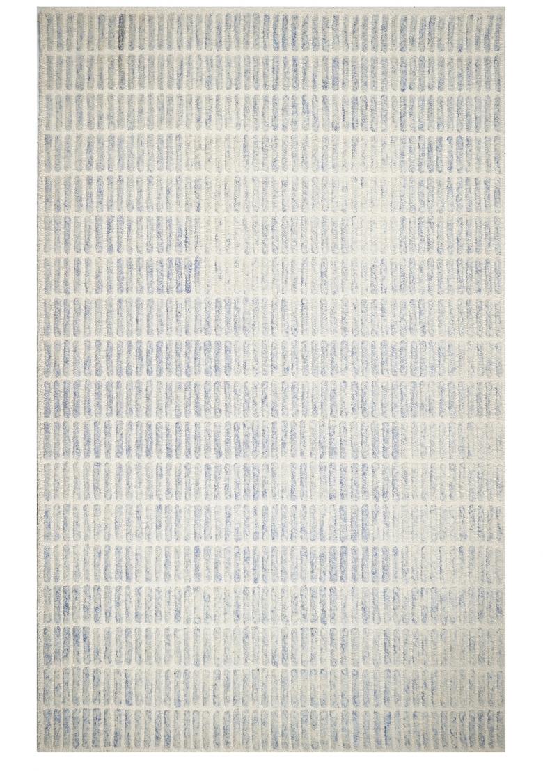 Saffron Rugs Hand Tufted Ivory Blue Geometric Contemporary Rectangular Wool Area Rug - Indya