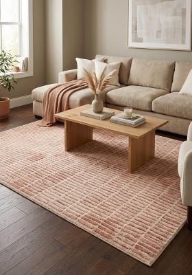 Saffron Rugs Hand Tufted Terracotta Blush Geometric Contemporary Rectangular Wool Area Rug