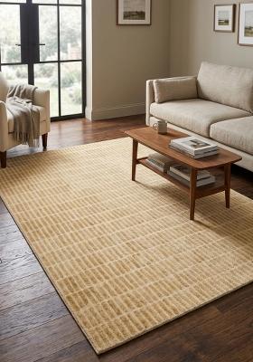 Saffron Rugs Hand Tufted Golden Beige Geometric Contemporary Rectangular Wool Area Rug