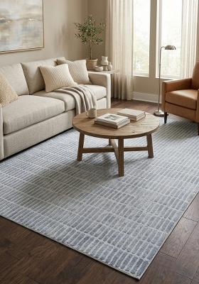 Saffron Rugs Hand Tufted Light Blue Grey Geometric Contemporary Rectangular Wool Area Rug