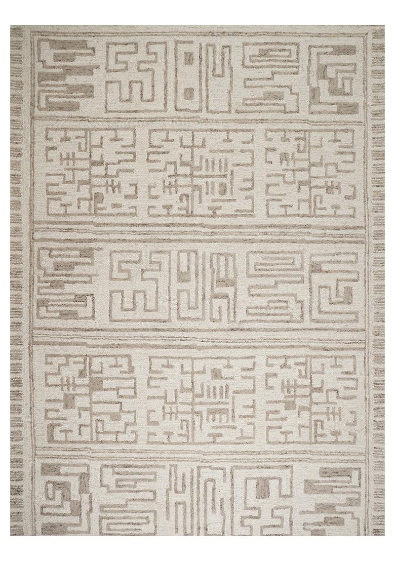Saffron Rugs Hand Tufted Cream Beige Geometric Transitional Rectangular Wool Area Rug - Indya