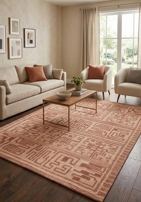 Saffron Rugs Hand Tufted Dusty Peach Pink Geometric Transitional Rectangular Wool Area Rug
