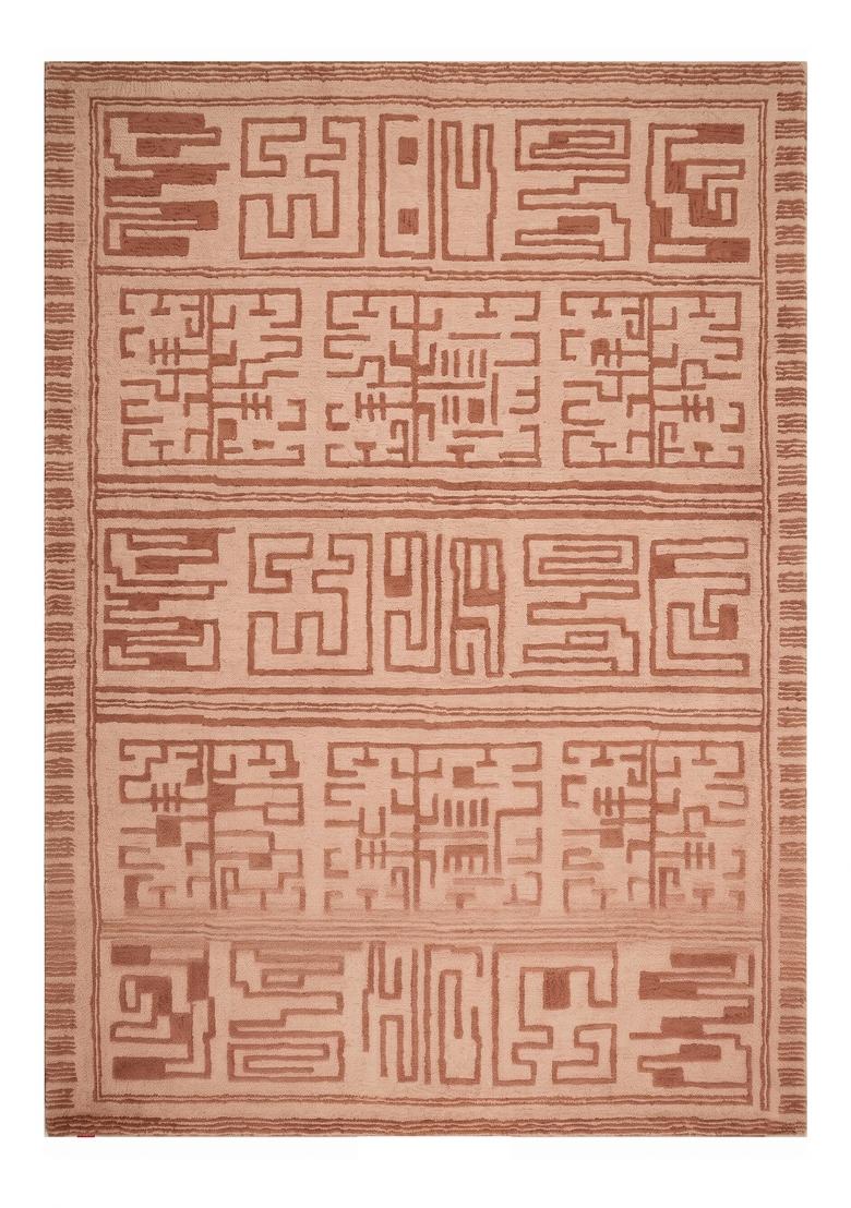 Saffron Rugs Hand Tufted Dusty Peach Pink Geometric Transitional Rectangular Wool Area Rug - Indya