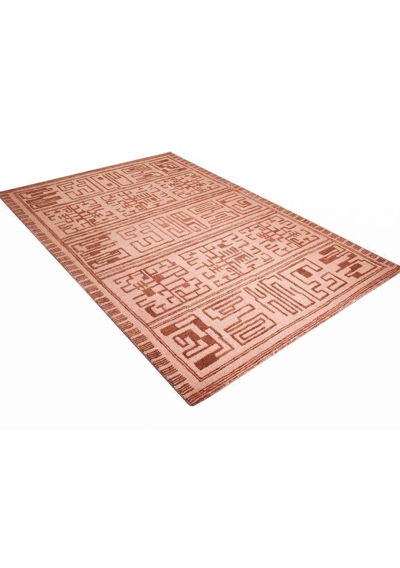 Saffron Rugs Hand Tufted Dusty Peach Pink Geometric Transitional Rectangular Wool Area Rug - Indya