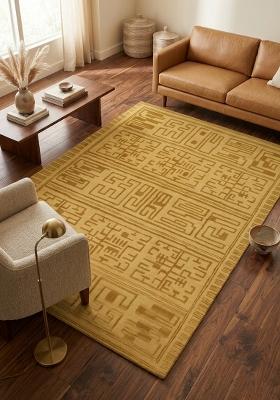 Saffron Rugs Hand Tufted Golden Yellow Geometric Transitional Rectangular Wool Area Rug
