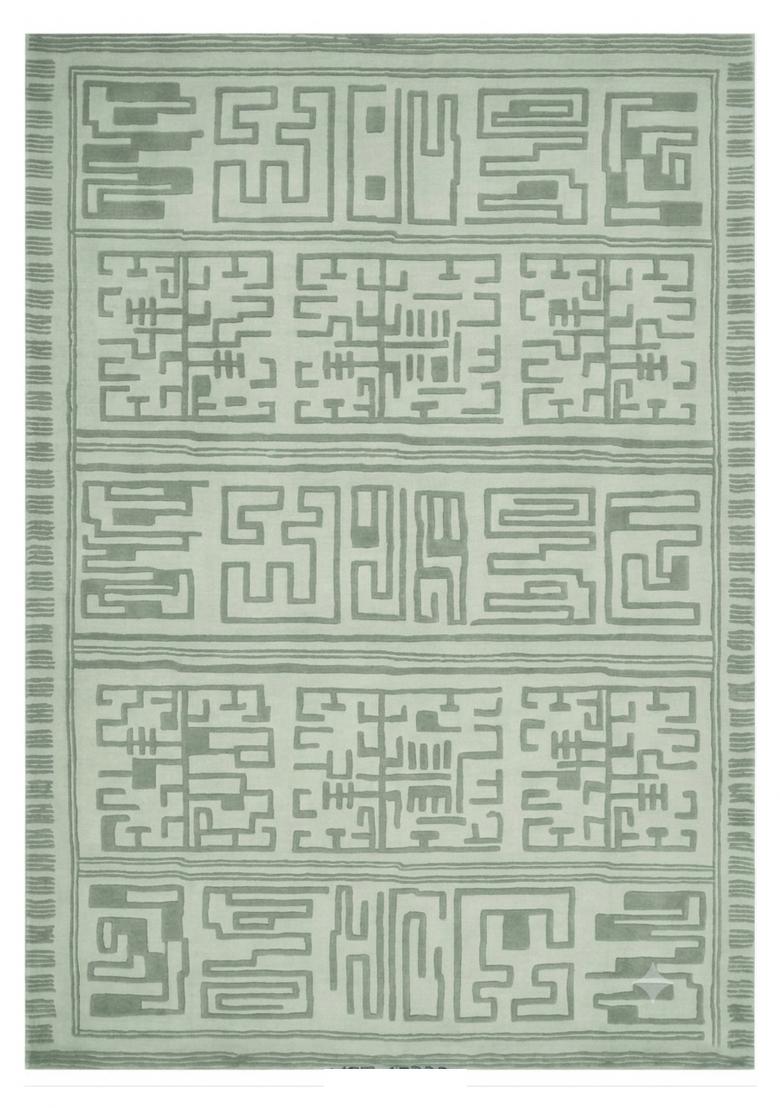 Saffron Rugs Hand Tufted Sage Green Geometric Transitional Rectangular Wool Area Rug - Indya