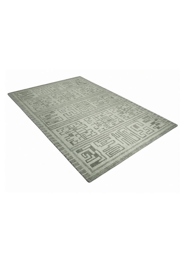Saffron Rugs Hand Tufted Sage Green Geometric Transitional Rectangular Wool Area Rug - Indya