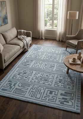 Saffron Rugs Hand Tufted Light Blue Grey Geometric Transitional Rectangular Wool Area Rug