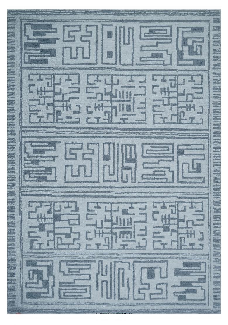 Saffron Rugs Hand Tufted Light Blue Grey Geometric Transitional Rectangular Wool Area Rug - Indya