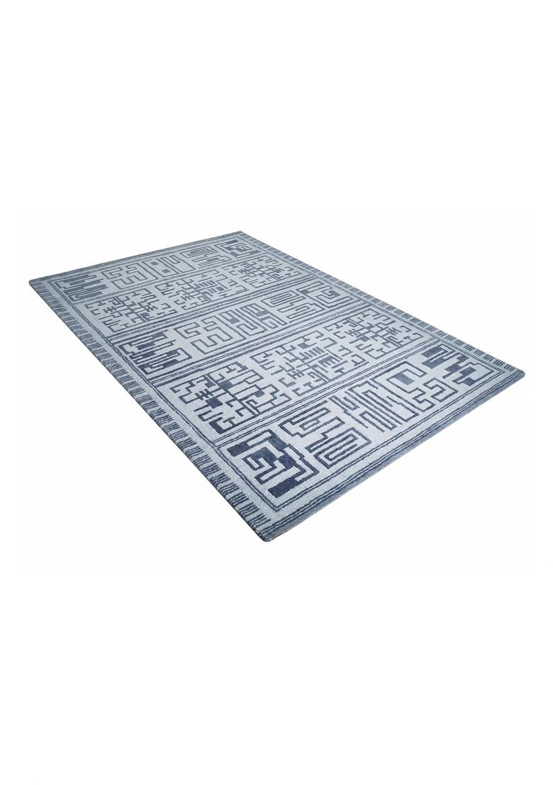 Saffron Rugs Hand Tufted Light Blue Grey Geometric Transitional Rectangular Wool Area Rug - Indya