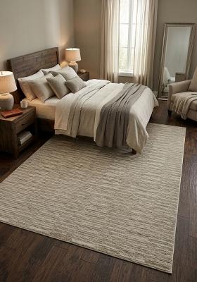 Saffron Rugs Hand Tufted Beige Ivory Striped Contemporary Rectangular Wool Area Rug