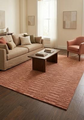 Saffron Rugs Hand Tufted Terracotta Striped Contemporary Rectangular Wool Area Rug