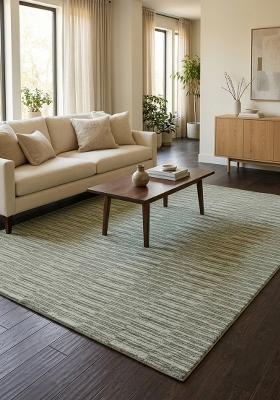 Saffron Rugs Hand Tufted Sage Green Striped Contemporary Rectangular Wool Area Rug