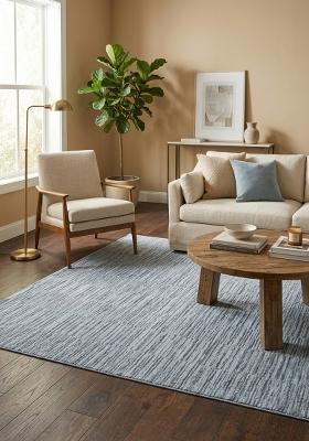 Saffron Rugs Hand Tufted Light Blue Grey Striped Contemporary Rectangular Wool Area Rug