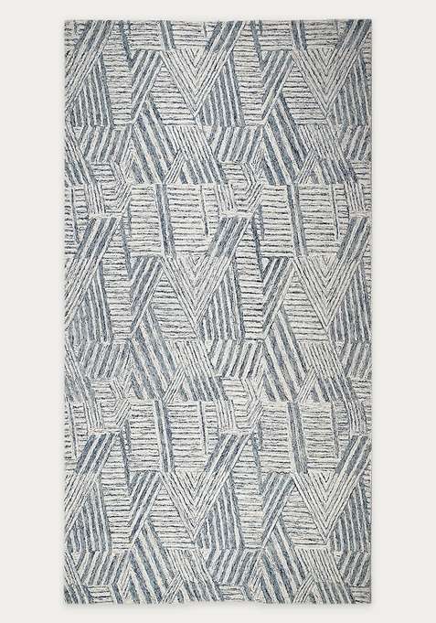 100% Wool Handmade Steel Blue Ivory Rug | Contemporary Geometric Carpet With Cotton Backing For Living Room