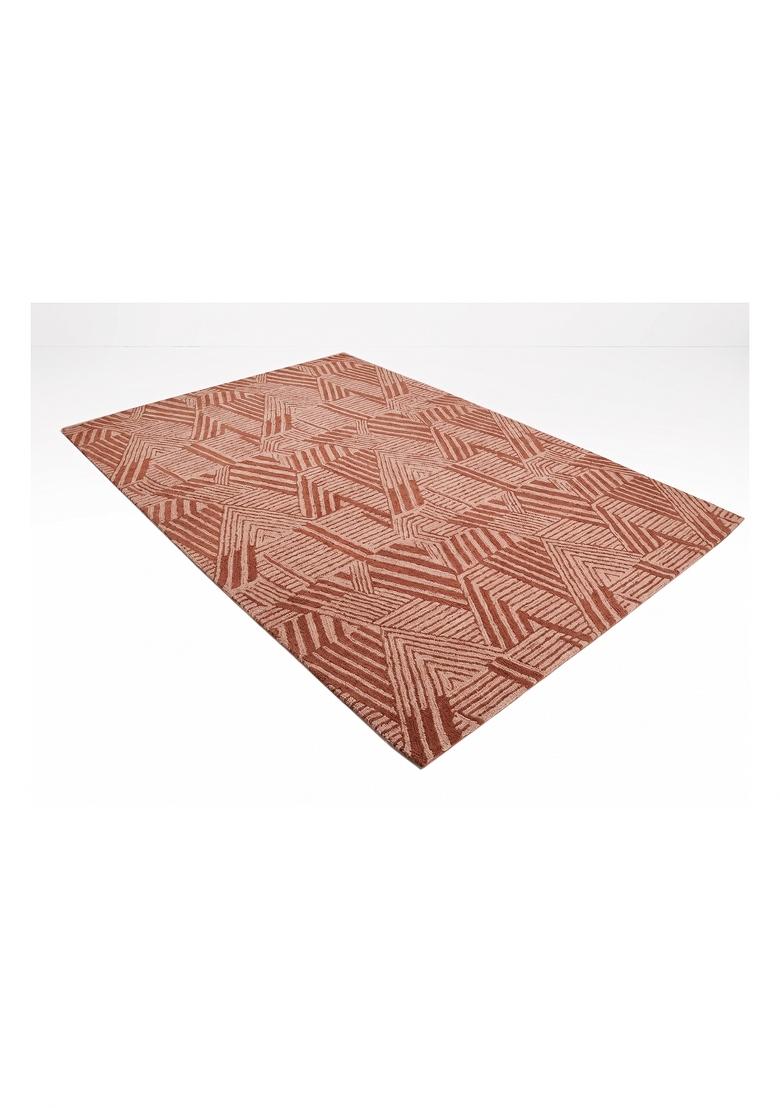 Saffron Rugs Hand Tufted Terracotta Pink Geometric Contemporary Rectangular Wool Area Rug - Indya