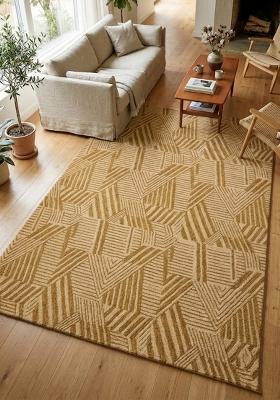 Saffron Rugs Hand Tufted Golden Amber Geometric Contemporary Rectangular Wool Area Rug