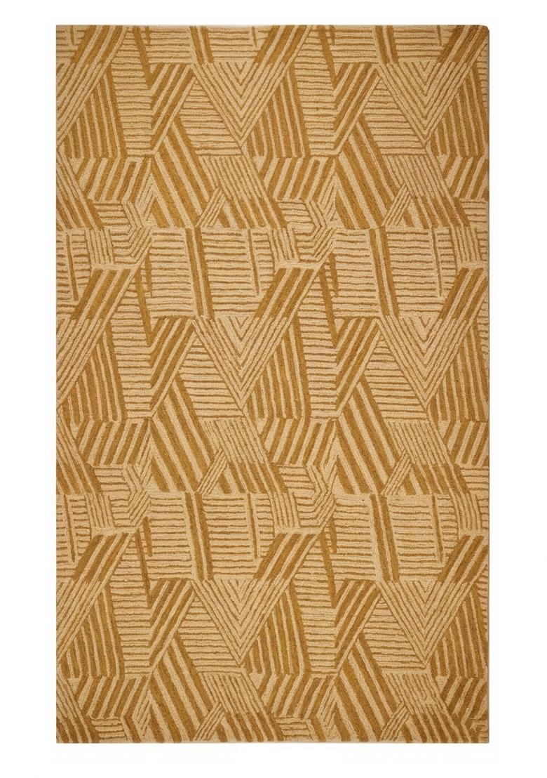 Saffron Rugs Hand Tufted Golden Amber Geometric Contemporary Rectangular Wool Area Rug - Indya