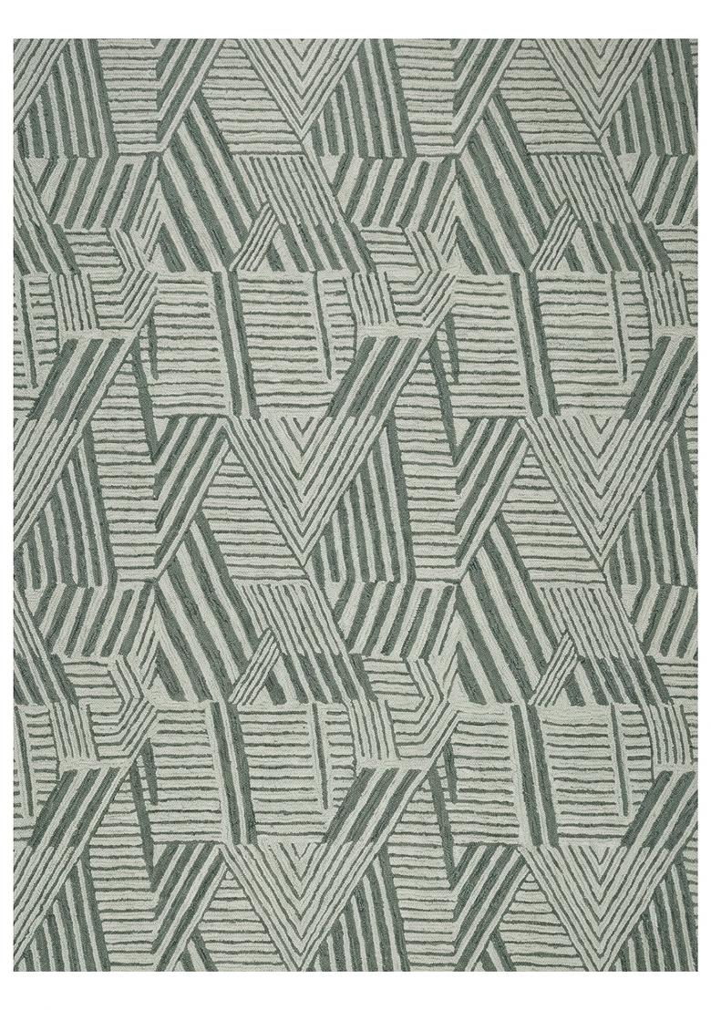 Saffron Rugs Hand Tufted Sage Green Geometric Contemporary Rectangular Wool Area Rug - Indya