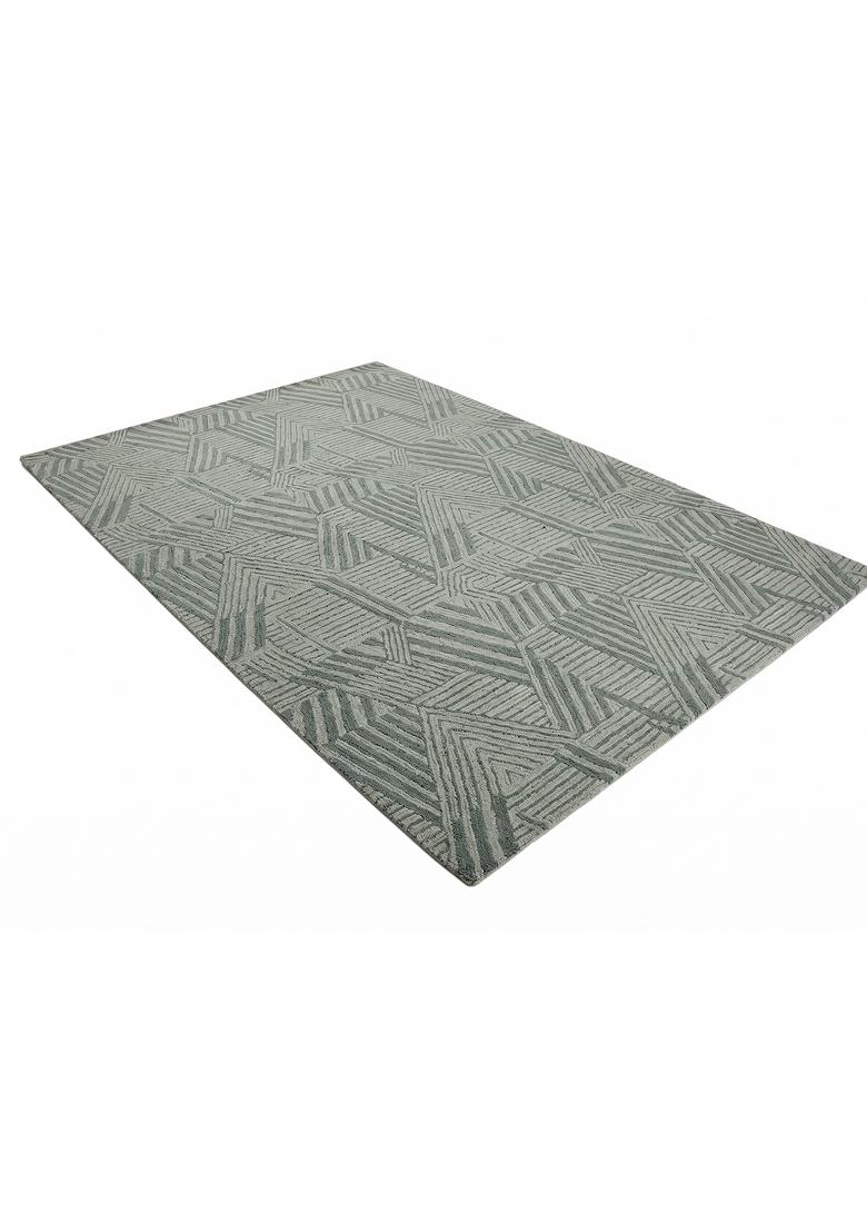 Saffron Rugs Hand Tufted Sage Green Geometric Contemporary Rectangular Wool Area Rug - Indya