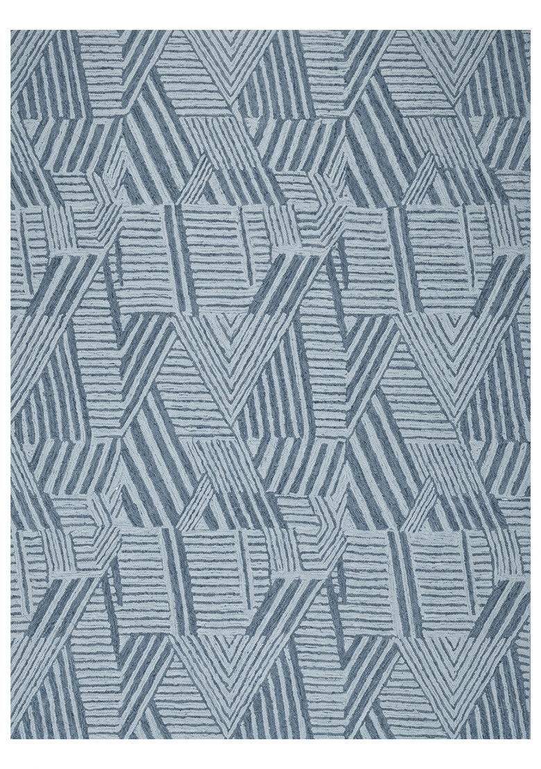 Saffron Rugs Hand Tufted Steel Blue Geometric Contemporary Rectangular Wool Area Rug - Indya