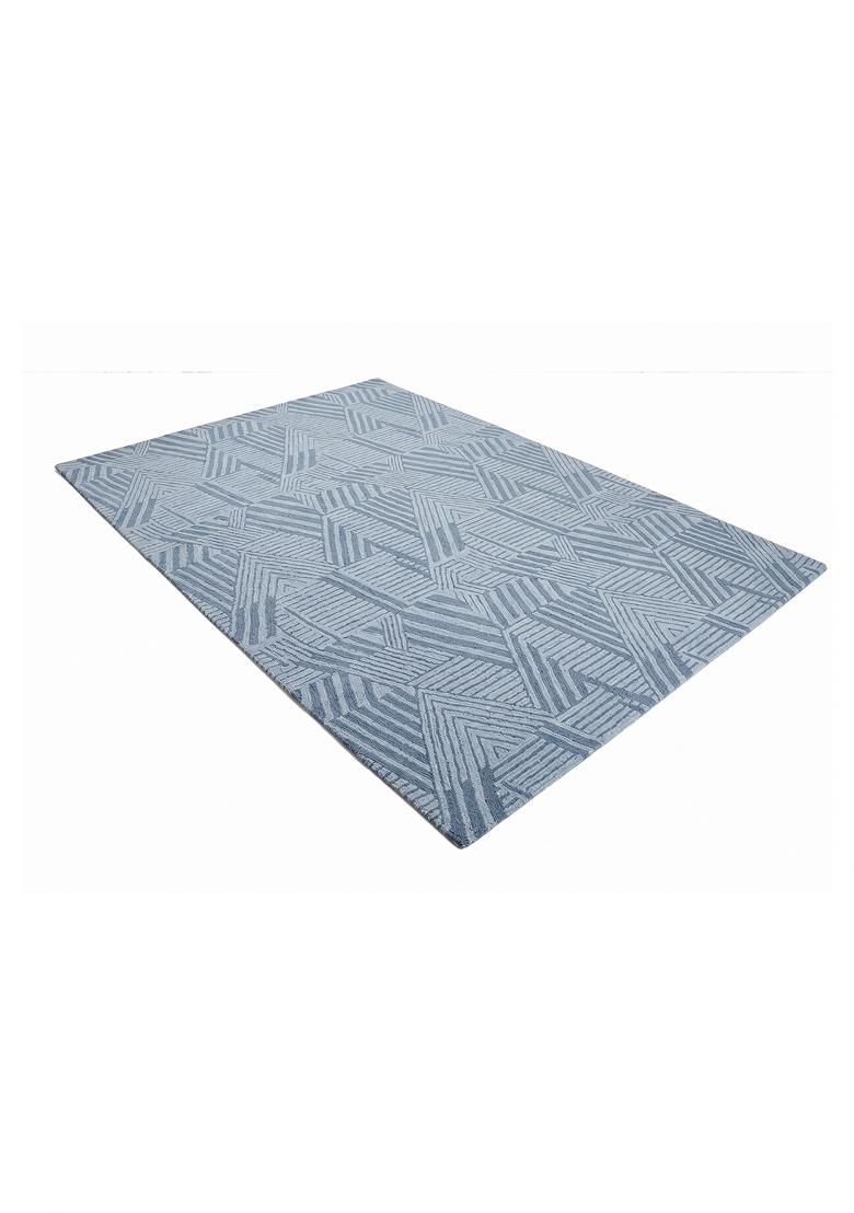 Saffron Rugs Hand Tufted Steel Blue Geometric Contemporary Rectangular Wool Area Rug - Indya