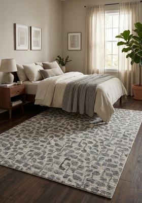 Saffron Rugs Hand Tufted Grey Ivory Geometric Contemporary Rectangular Wool Area Rug