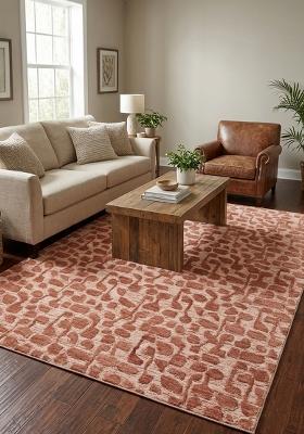 Saffron Rugs Hand Tufted Terracotta Peach Geometric Contemporary Rectangular Wool Area Rug