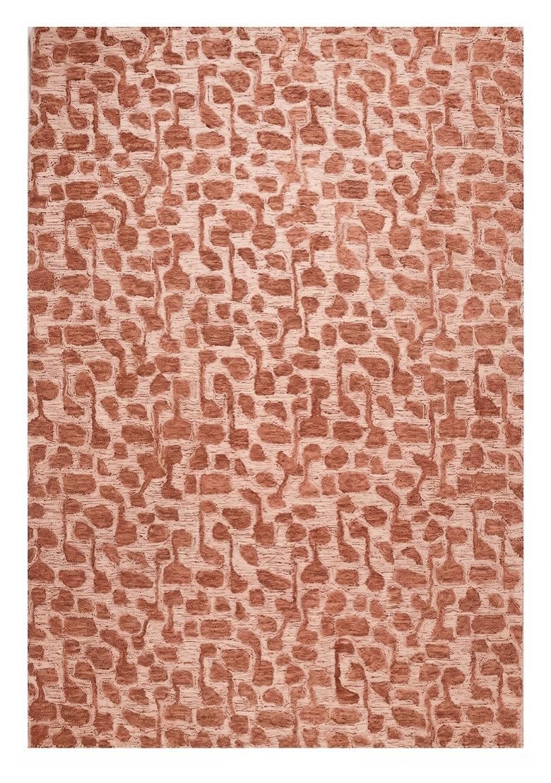Saffron Rugs Hand Tufted Terracotta Peach Geometric Contemporary Rectangular Wool Area Rug - Indya