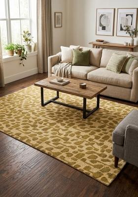 Saffron Rugs Hand Tufted Gold Beige Geometric Contemporary Rectangular Wool Area Rug